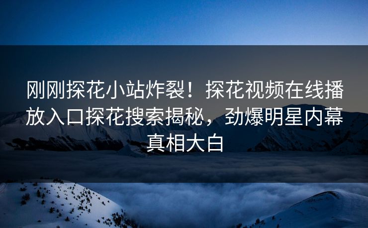 刚刚探花小站炸裂！探花视频在线播放入口探花搜索揭秘，劲爆明星内幕真相大白