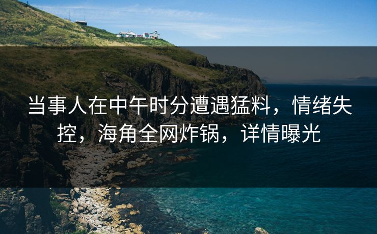 当事人在中午时分遭遇猛料，情绪失控，海角全网炸锅，详情曝光  第1张
