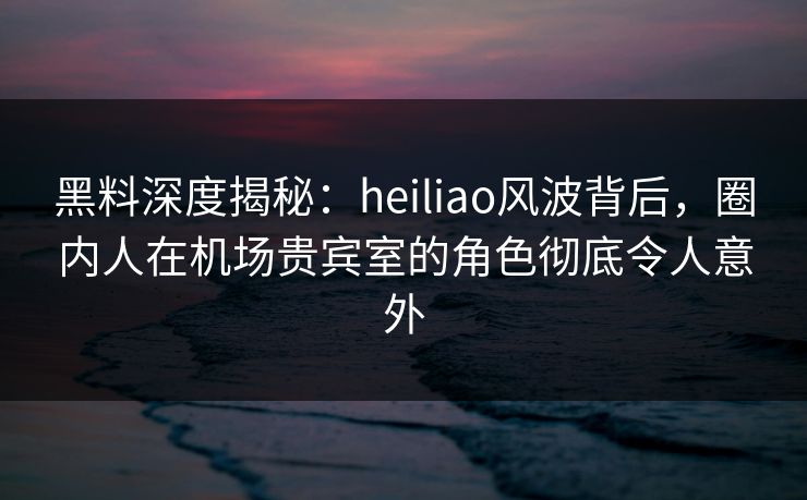 黑料深度揭秘：heiliao风波背后，圈内人在机场贵宾室的角色彻底令人意外  第1张