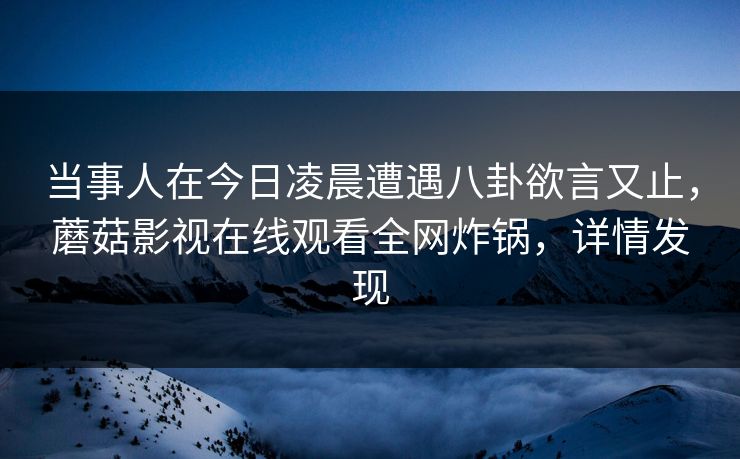 当事人在今日凌晨遭遇八卦欲言又止，蘑菇影视在线观看全网炸锅，详情发现