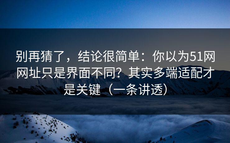别再猜了，结论很简单：你以为51网网址只是界面不同？其实多端适配才是关键（一条讲透）