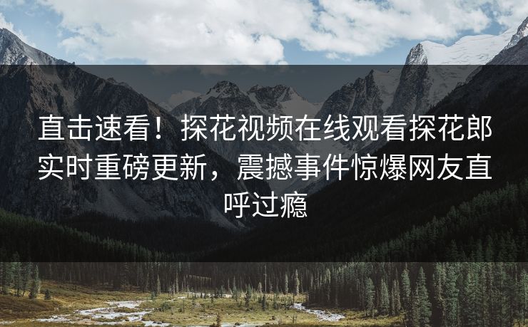 直击速看！探花视频在线观看探花郎实时重磅更新，震撼事件惊爆网友直呼过瘾
